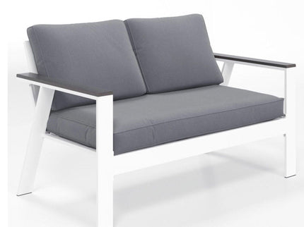 All Weather Patio Loveseat With Armrests & Angled Backrest - White / Gray