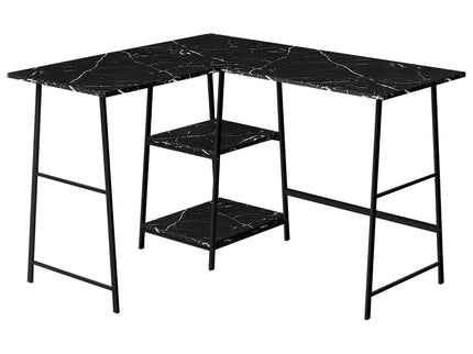 Computer Desk, Home Office, Corner, Storage Shelves, L Shape, Work, Laptop, Marble Look Laminate, Contemporary, Modern