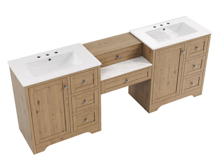 Double Sink Bathroom Vanity With Countertop, 2 Ceramic Sinks, 6 Drawers, Soft Close Design