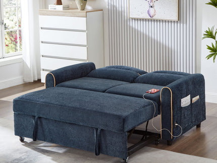 Pull Out Sofa Bed With Adjustable 3 Position Backrest, USB Charging Ports, Side Pockets