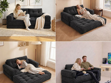 2 Seater Modular Corduroy Sofa With Chaise Lounge For Living Room