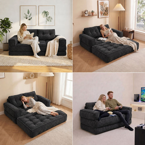 2 Seater Modular Corduroy Sofa With Chaise Lounge For Living Room