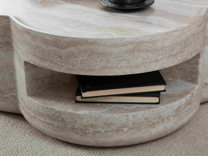 Clover Round Coffee Table With Open Storage - Marble