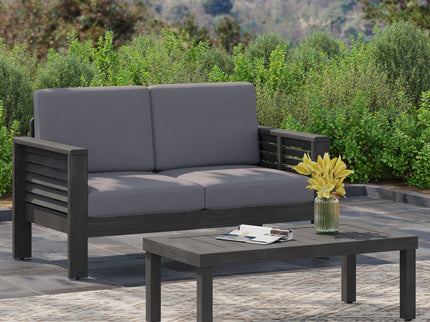 Acacia Wood Loveseat And Coffee Table Set With Cushions