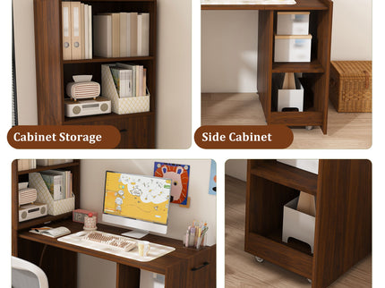 Stretchable Office Desk With Storage Shelves And Mobile Wheels