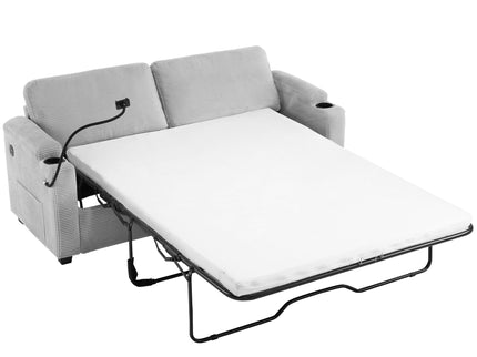 Sleeper Sofa Loveseat Sofa With Full Size Mattress, 2 USB Ports, 2 Cup Holders, 2 Side Pockets And Phone Holder