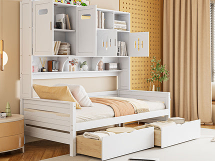 Daybed With All-In-One Cabinet And Shelf