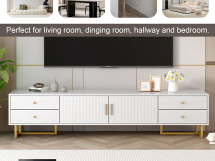 TV Media Console Table, TV Stand With Storage For Living Room - White