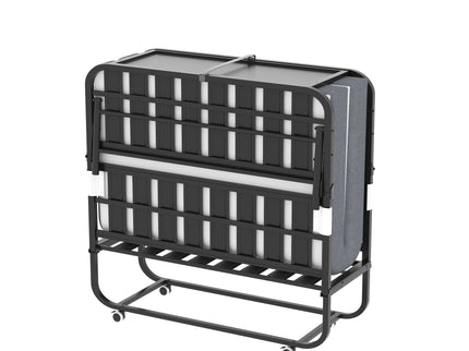 Twin Extra Long Folding Bed With Adjustable Headboard, Cot With Memory Foam Mattress - Black