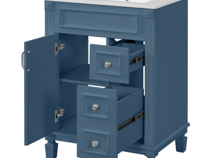 Bathroom Vanity With Ceramic Sink, Compact Cabinet With 2 Drawers And Adjustable Shelf - Blue