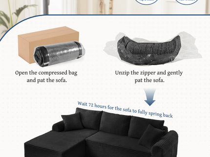 Modular Sectional With Arched Armrests, Includes 3 Back Cushions & 2 Throw Pillows