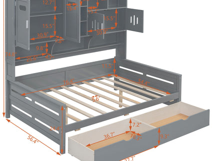 Daybed With All-In-One Cabinet And Shelf