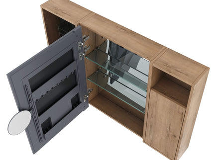 Wall Mounted Bathroom Mirror Cabinet With Soft Close Door, Storage Cabinet - Imitative Oak