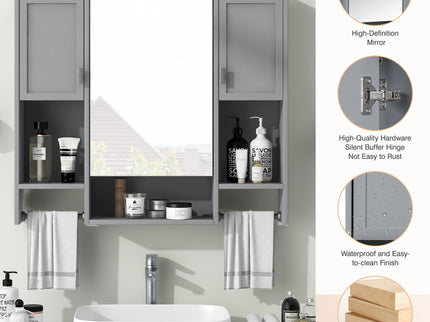 Wall Mounted Bathroom Storage Cabinet With Mirror, Medicine Cabinet With Towel Bar
