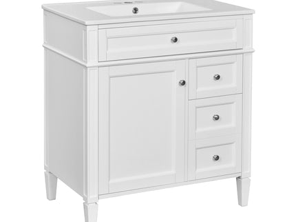 Bathroom Vanity With Top Sink, 2 Doors And 3 Drawers, Freestanding Set With Mirror Cabinet