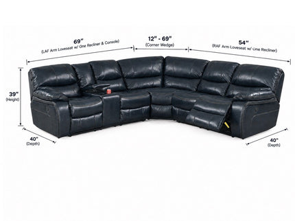 Power Motion Reclining Sectional Sofa With Console Cup Holders And USB Charging Port - Blue