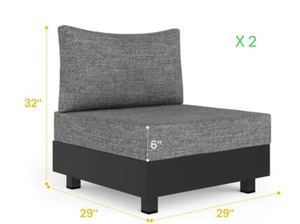 Modular Armless Chairs With Coffee Table For Garden (Set of 2) - Gray