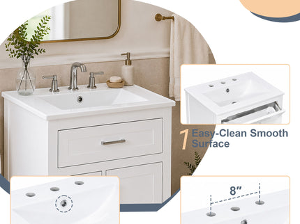 Modern Bathroom Vanity With Sink, Flip Drawer & 2 Drawers, Soft Close Hinges, Adjustable Shelf