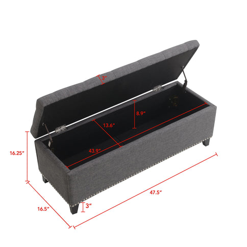 Button-Tufted Storage Ottoman With Safety Close Hinge