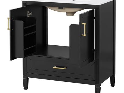 Elegant Fluted Bathroom Vanity With Sink, Soft Close Doors & Drawer