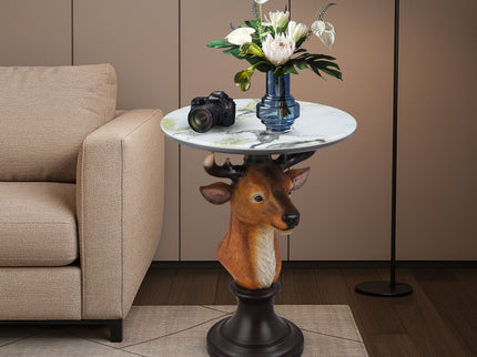Deer Head Accent Table, Animal Statue For Living Room - Brown