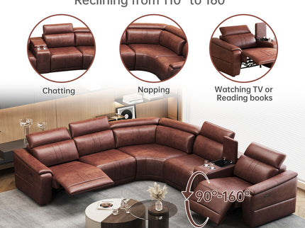 6 Piece Modular Sectional Sofa With 2 Cup Holders, Adjustable Recliners - Dark Brown