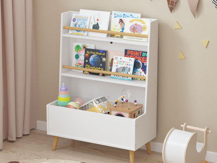 Bookshelf , Book Organizer With Toy Storage - White