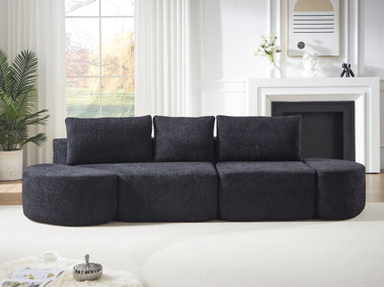 V - Shaped Modular Sofa Set & 3 Pillows And 2 Curved Ottomans For Living Rooms - Black
