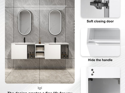 Wall Mounted Bathroom Vanity With Sink, Soft Close Doors, Cabinet & Half Door