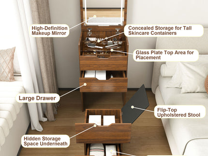 Vanity Desk With Lighted Mirror & Stool