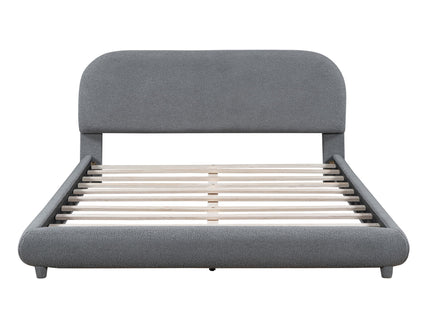 Upholstered Platform Bed With Thick Solid Frame And Stylish Curve-Shaped Design