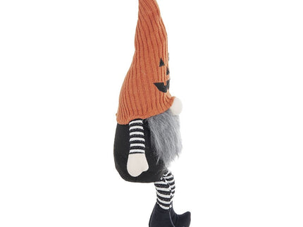 Sitting Gnome With Knit Hat, For Halloween Decor - Black / Orange / White