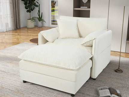 Oversized Chair With Movable Ottoman, Soft Upholstered Lounge Chair