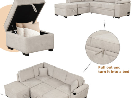 Sleeper Sofa Bed, 2 In 1 Pull Out Sofa Bed L Shape Couch With Storage Ottoman For Living Room, Bedroom Couch And Small Apartment
