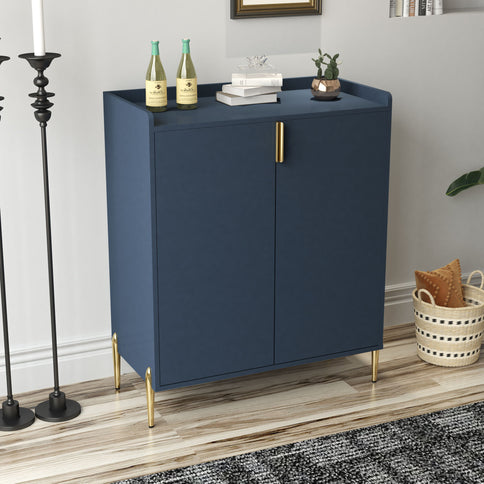 Wine Bar Cabinet With Adjustable Shelf, 2 Door Sideboard With Soft-Closing Hinges And Feet