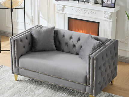 2 Seater Deep Seat Sofa With Button Nailhead, Square Arm
