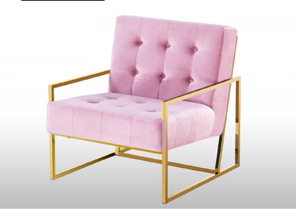 Tufted Accent Armchair With Frame For Living Room - Pink / Gold