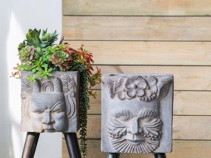 Greek God Statue Planter With Legs - Gray