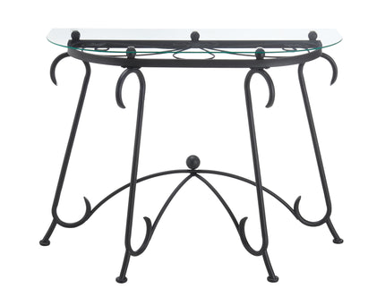 Tempered Glass Surface Console Table Coffee Table With Sturdy Construction For Living Room (Rustic) - Black