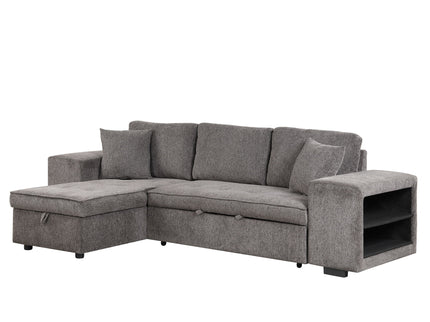 Modern L-Shape 3 Seat Reversible Sectional Couch, Pull Out Sleeper Sofa With Storage Chaise And 2 Stools For Living Room Furniture Set