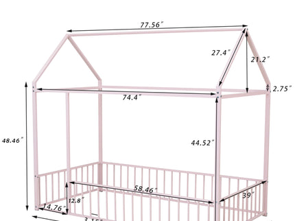 Metal Bed House Bed Frame With Fence