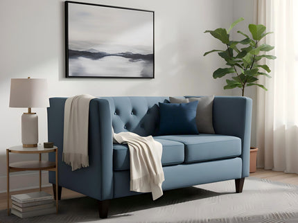 Button Tufted Loveseat, Upholstered 2 Seater With Square Arm For Living Room - Navy Blue