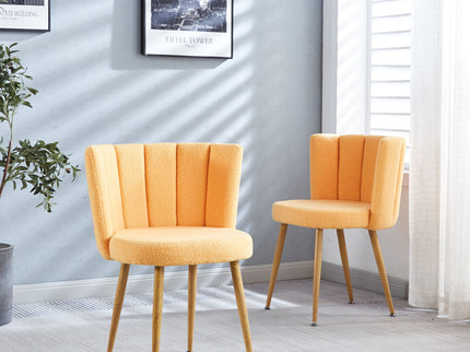 Modern Dining Chair (Set of 2) With Iron Tube Wood Color Legs, Shorthair Cushions And Comfortable Backrest, Suitable For Dining Room, Living Room, Cafe, Simple Structure