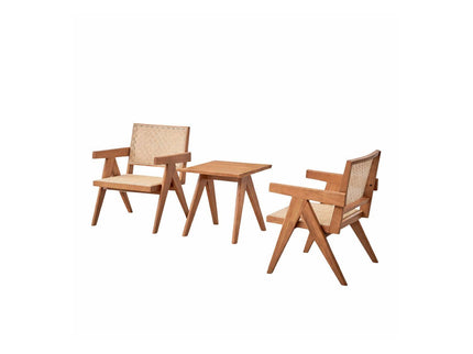3 Piece Accent Chair Set And Matching End Table For Living Room - Natural