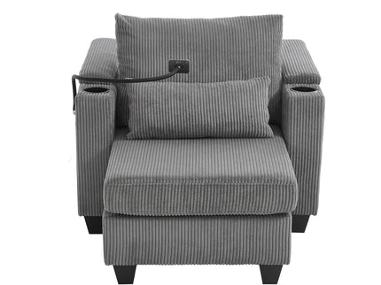 Convertible Chaise Lounge Sofa Chair With USB Ports, Cup Holders, Phone Holder And Storage