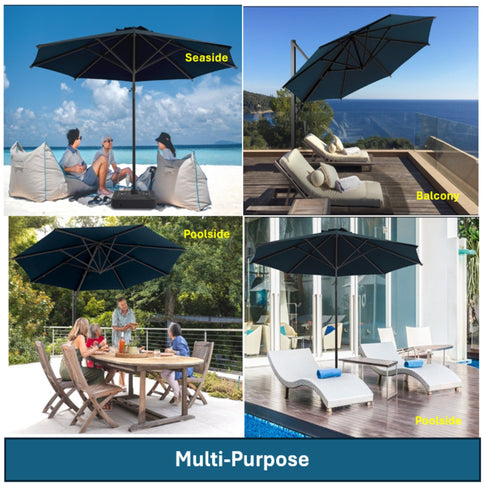 Round Cantilever Patio Umbrella With 360 Rotation & Infinite Tilt Adjustment
