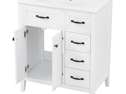 Bathroom Vanity With Sink, Freestanding Design, Soft Close Doors & Drawers - White