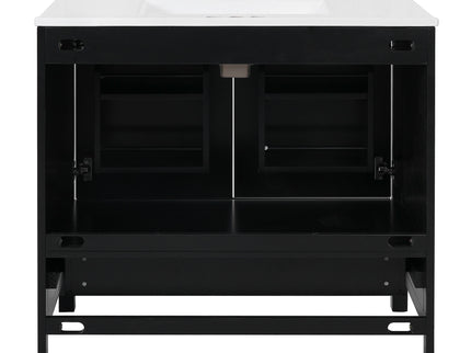 Bathroom Vanity With Sink, Soft Close Doors, Double Shelves & Divided Drawer