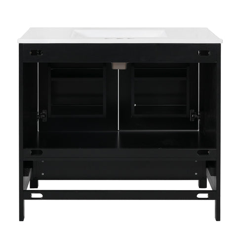 Bathroom Vanity With Sink, Soft Close Doors, Double Shelves & Divided Drawer