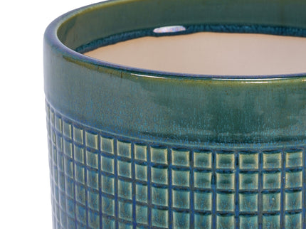 Grid Flowerpot (Set of 3), Planter For Patio, Garden, Windowsill - Blue / Green